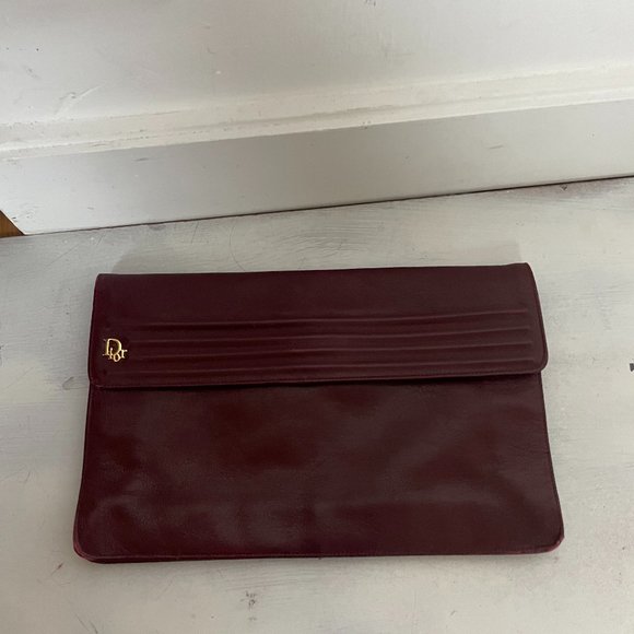 Christian Dior Vintage Red Leather Clutch With Gold Tone Hardware - Picture 1 of 10